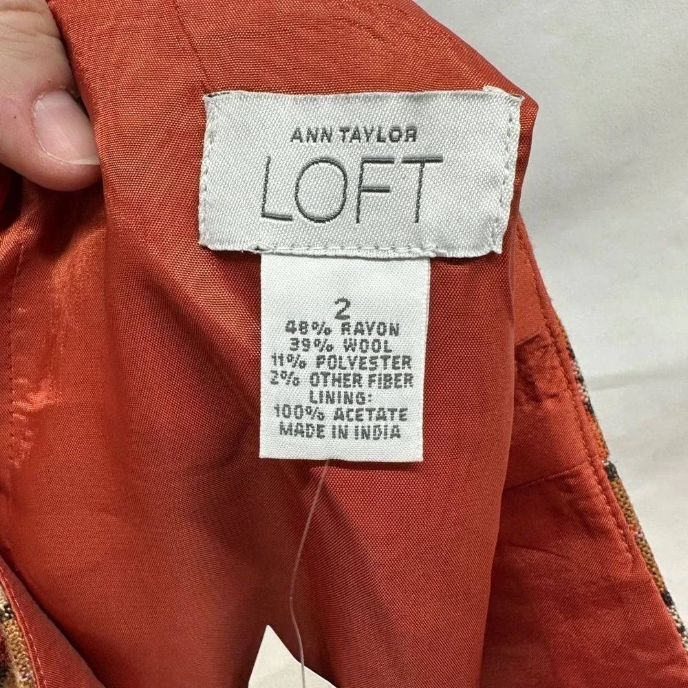 Ann Taylor LOFT Plaid Pleated Hem Mini Skirt Y2K Wool Blend Orange NWT Size 2 XS